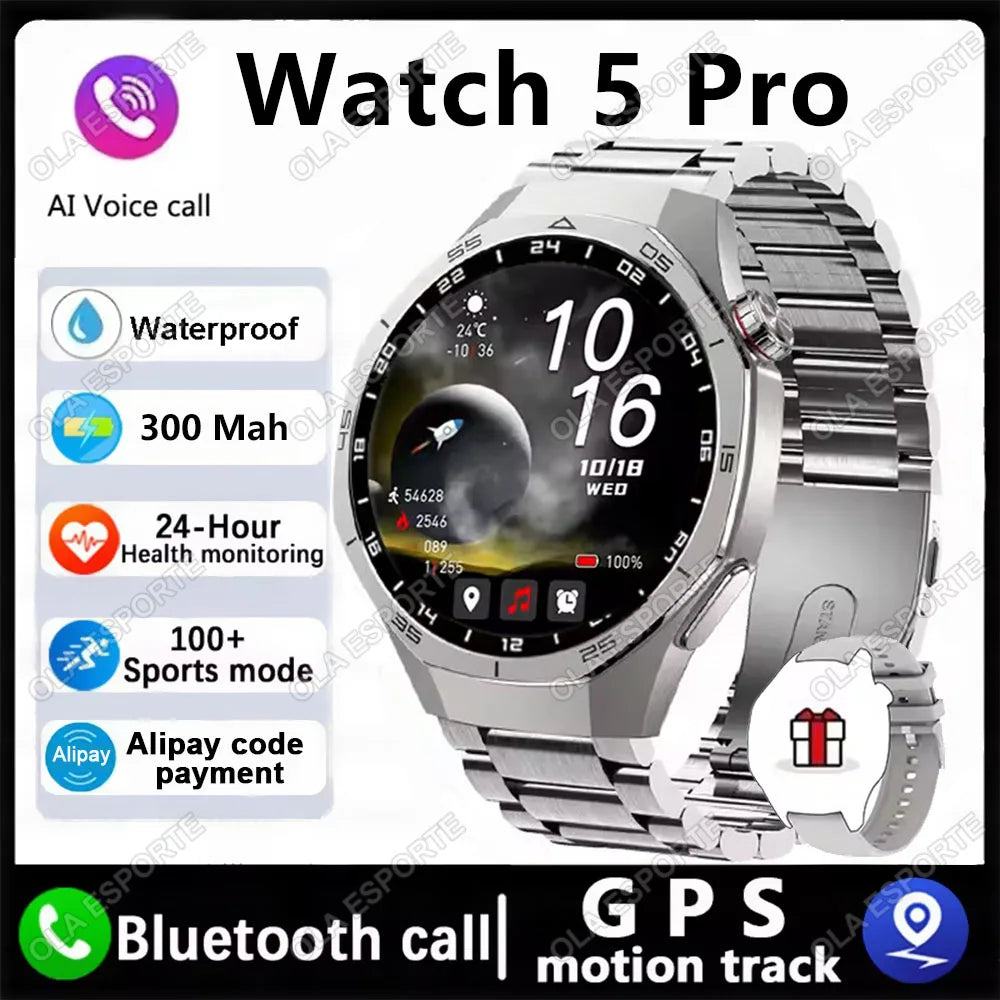 2025 New Watch GT5 Pro Smart Watch HD AMOLED Screen GPS Tracker Bluetooth Call Health Sport IP68 Waterproof Smartwatch Men Women