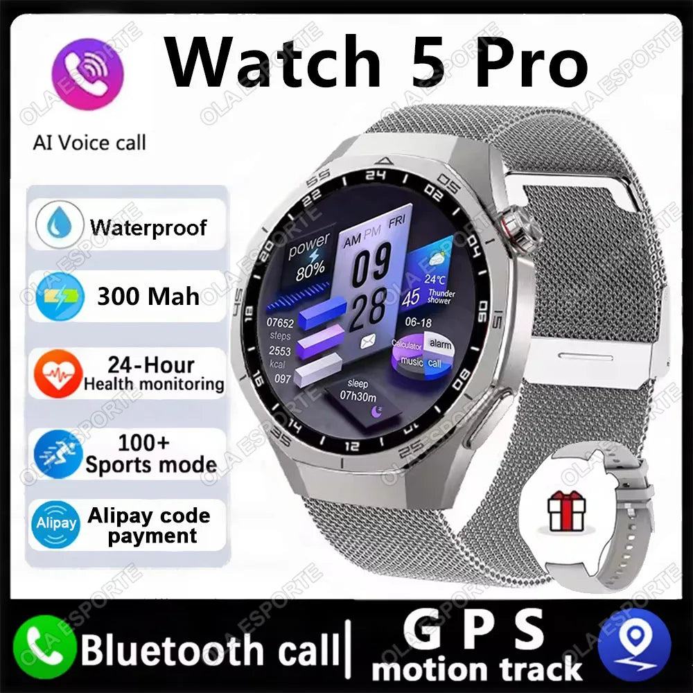 2025 New Watch GT5 Pro Smart Watch HD AMOLED Screen GPS Tracker Bluetooth Call Health Sport IP68 Waterproof Smartwatch Men Women