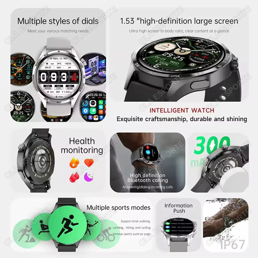 2025 New Watch GT5 Pro Smart Watch HD AMOLED Screen GPS Tracker Bluetooth Call Health Sport IP68 Waterproof Smartwatch Men Women