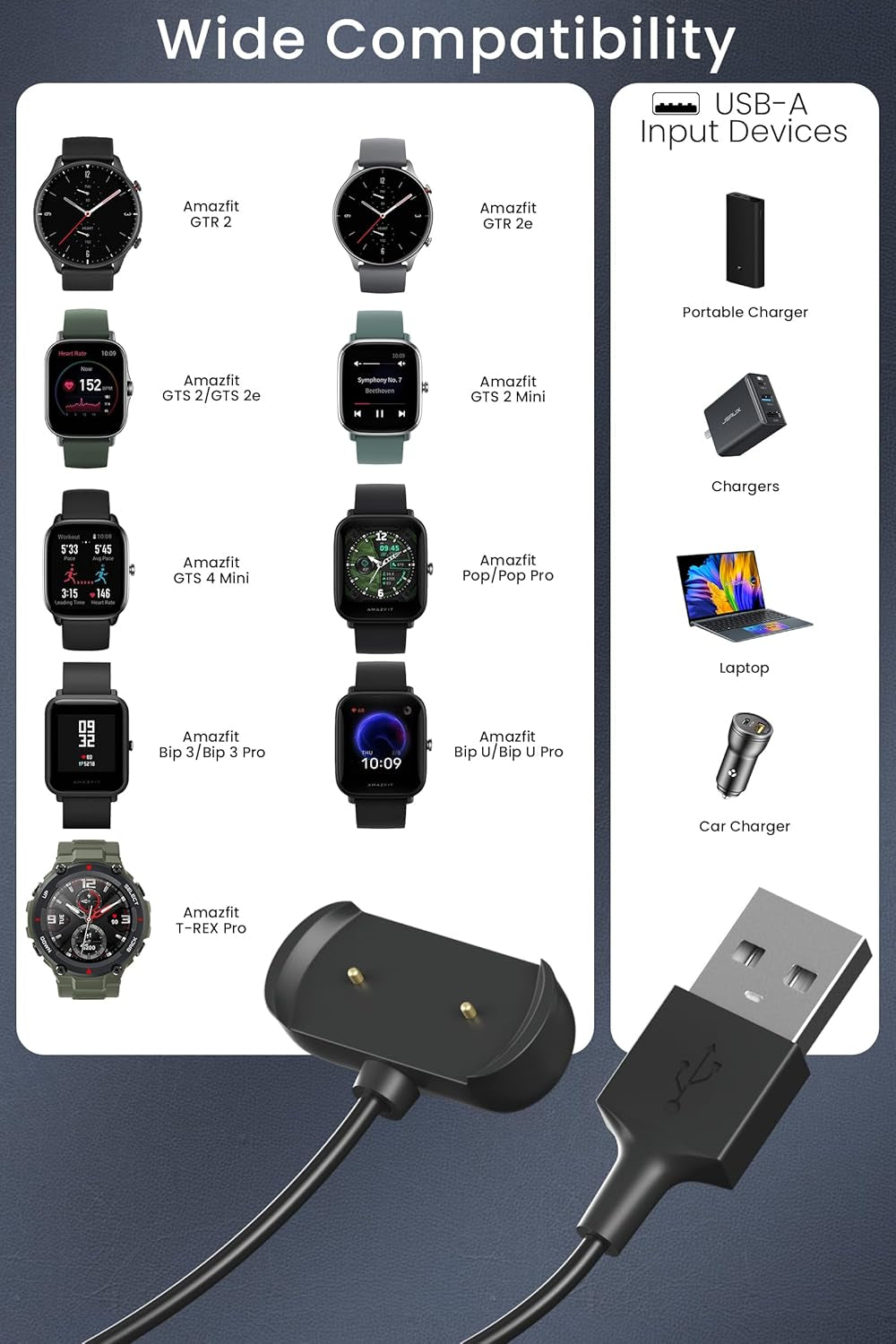 3.3Ft Charger for Amazfit Bip 3,Bip 3 Pro,Bip U Pro,Gts 4 Mini,Gts 2, Gts 2 Mini