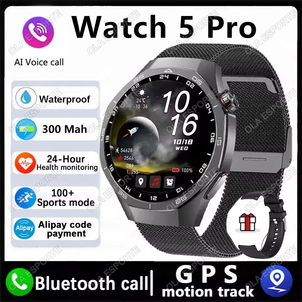 2025 New Watch GT5 Pro Smart Watch HD AMOLED Screen GPS Tracker Bluetooth Call Health Sport IP68 Waterproof Smartwatch Men Women